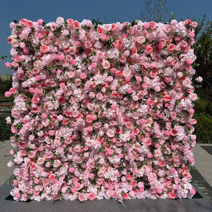 Flower Wall 5D Light Pink Rose Floral Backdrop Rolling Up Curtain for Event Party Decor