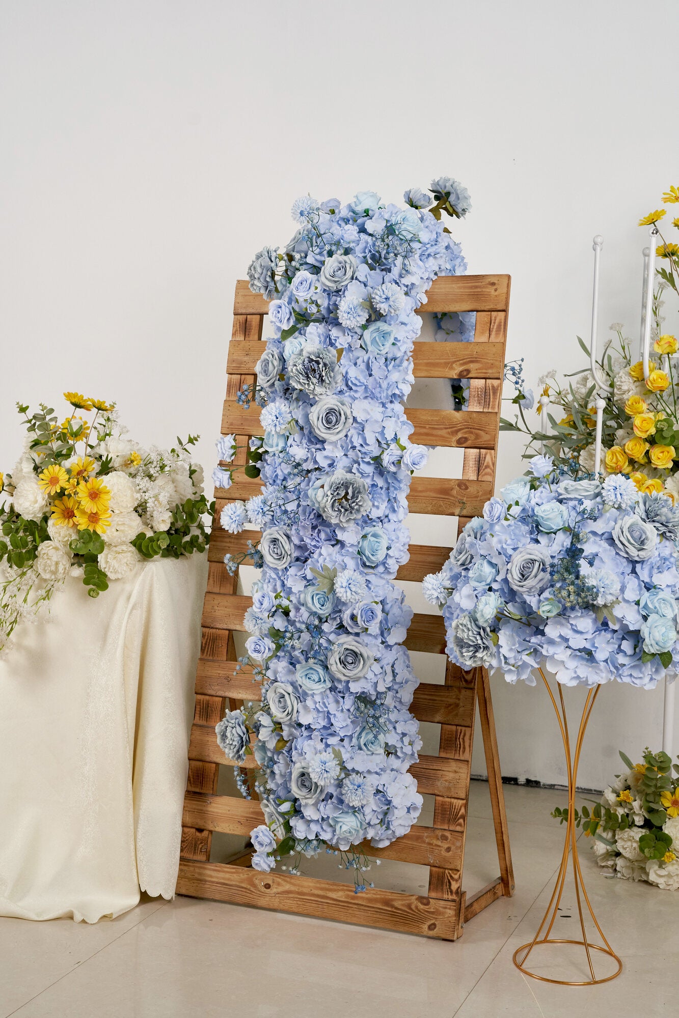 Blue Runner Long Row of Flowers Wedding Arch Floral Background Wall Decoration Proposal Decor