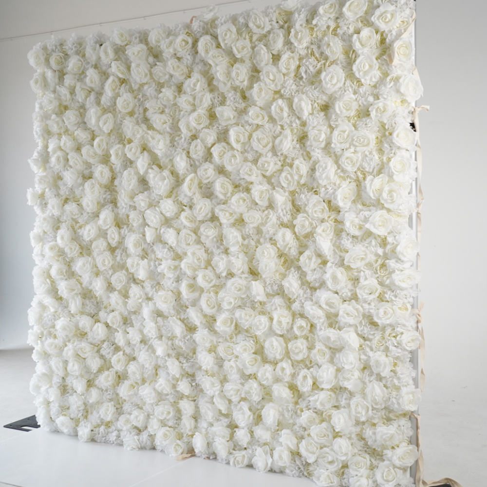 Flower Wall Pure White Rose Fabric Rolling Up Curtain Floral Backdrop Wedding Party Proposal Decor