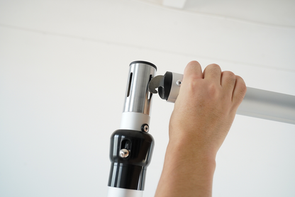 Close-up of stand details: robust, reusable, ideal for any event, with diverse shapes.