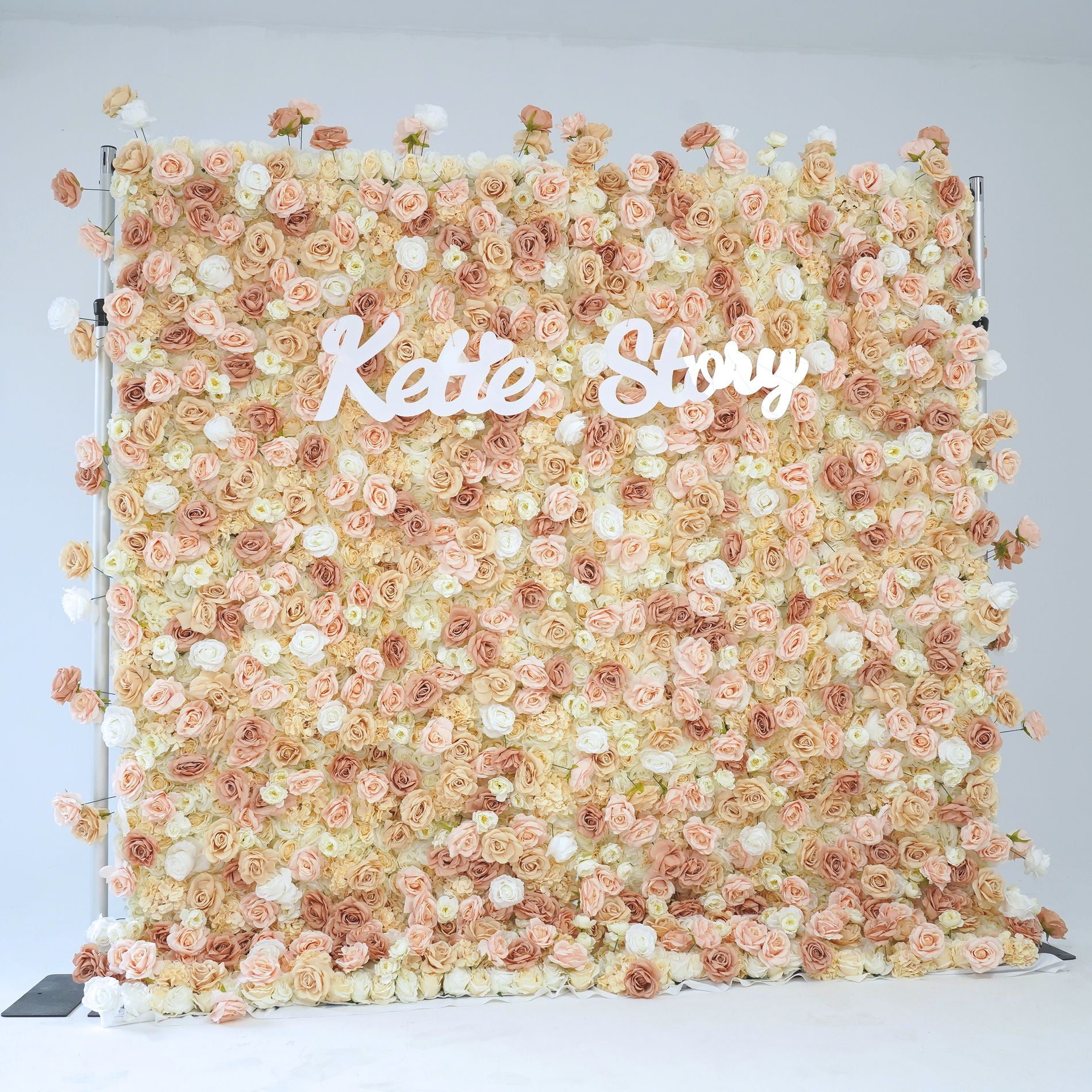 Light pink light coffee roses fabric flower wall looks elegant and noble.