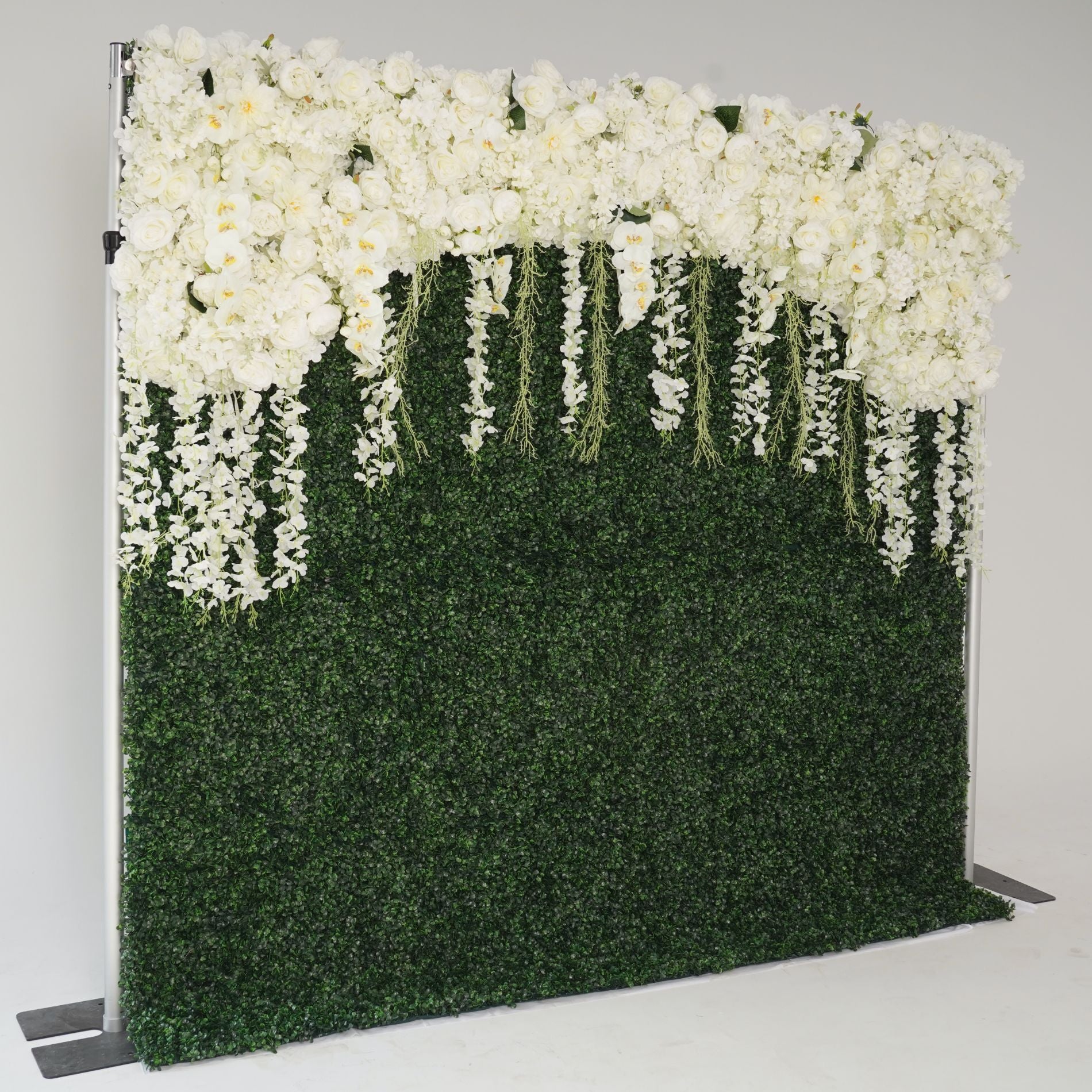 Cream white flower wall side view is designed for realism and durability with a fabric backing.