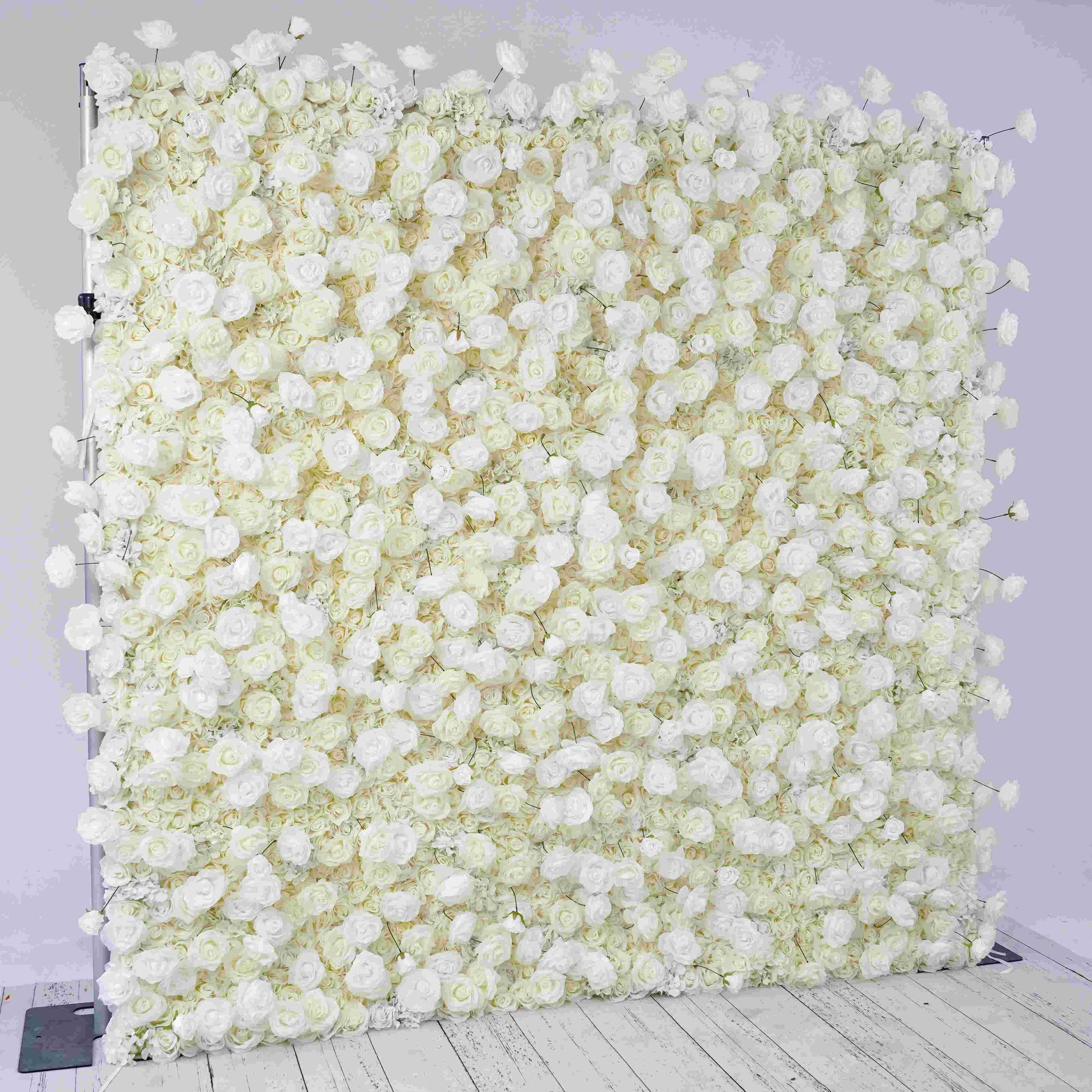 white cream flower wall's side view boasts realistic shapes and a fabric backing