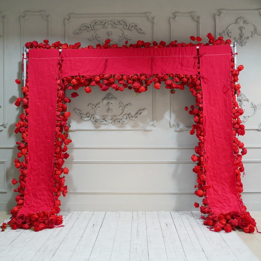 Flower Arch Wine Red Roses Floral Set Fabric Backdrop Flower Wall Proposal Wedding Party Decor