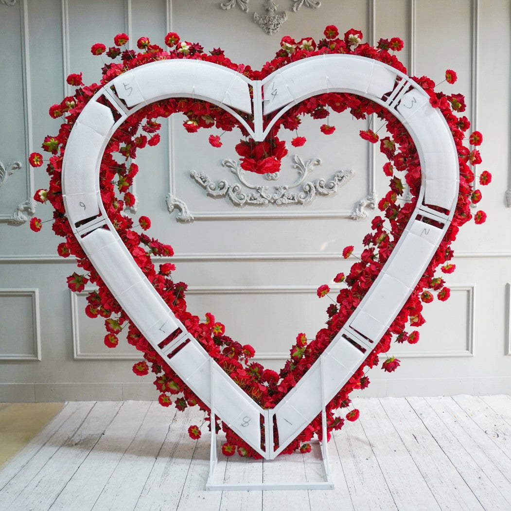 Flower Arch Red Roses Heart Shaped Floral Set Backdrop Proposal Wedding Party Decor