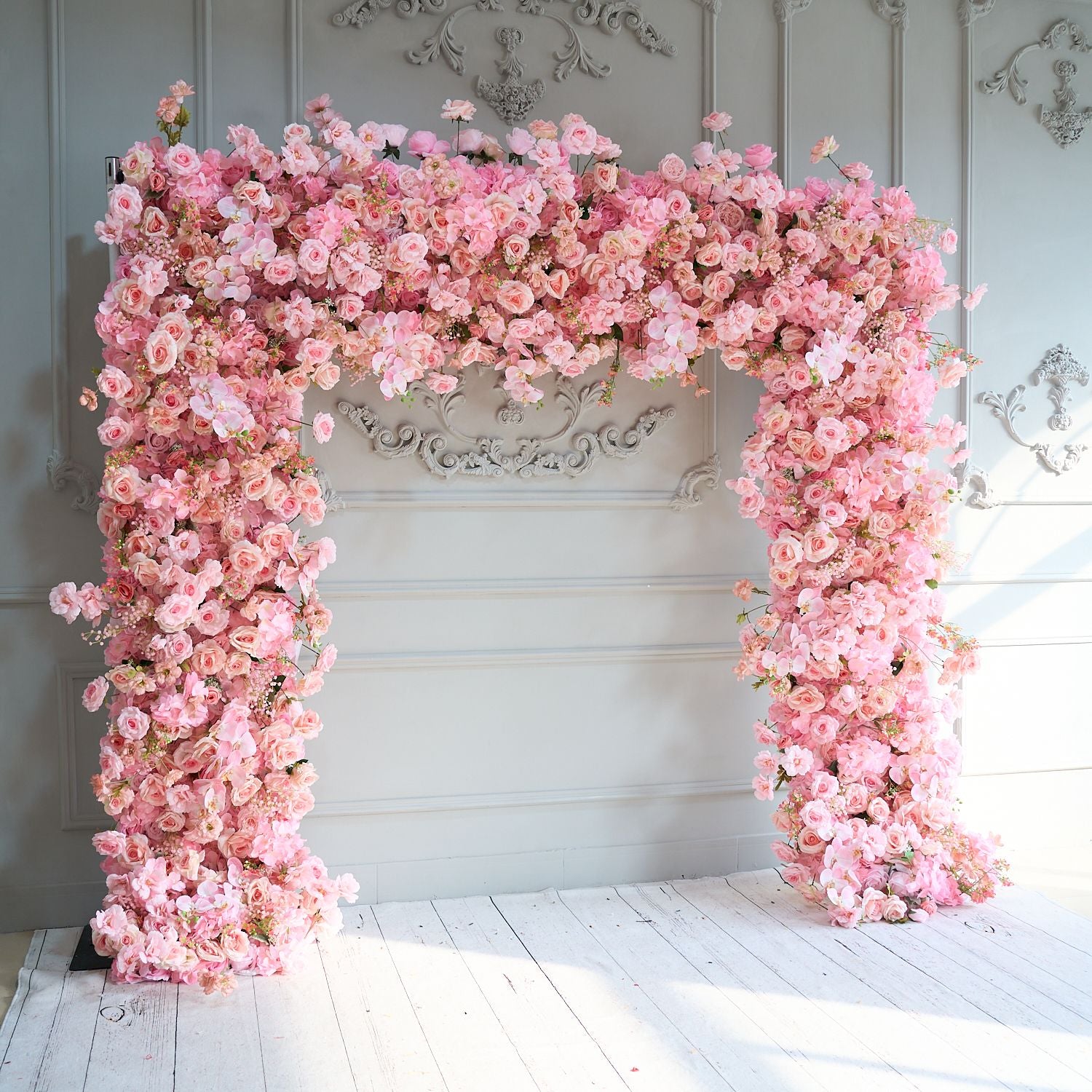 Flower Arch 8x8ft Pink Roses Florals Set Fabric Backdrop Flower Wall Proposal Wedding Party Decor