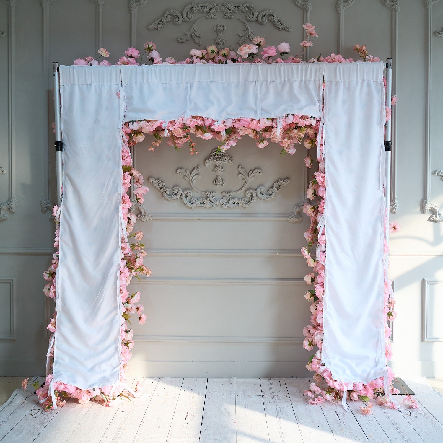 Flower Arch 8x8ft Pink Roses Florals Set Fabric Backdrop Flower Wall Proposal Wedding Party Decor