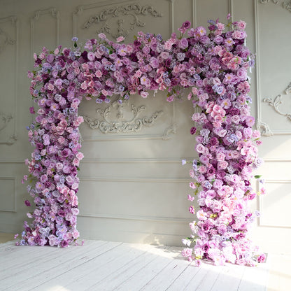The purple roses florals flower wall looks elegant and romantic.