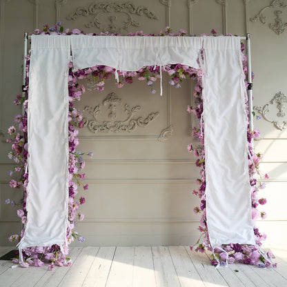 The purple roses florals flower wall is fixed to a cloth.