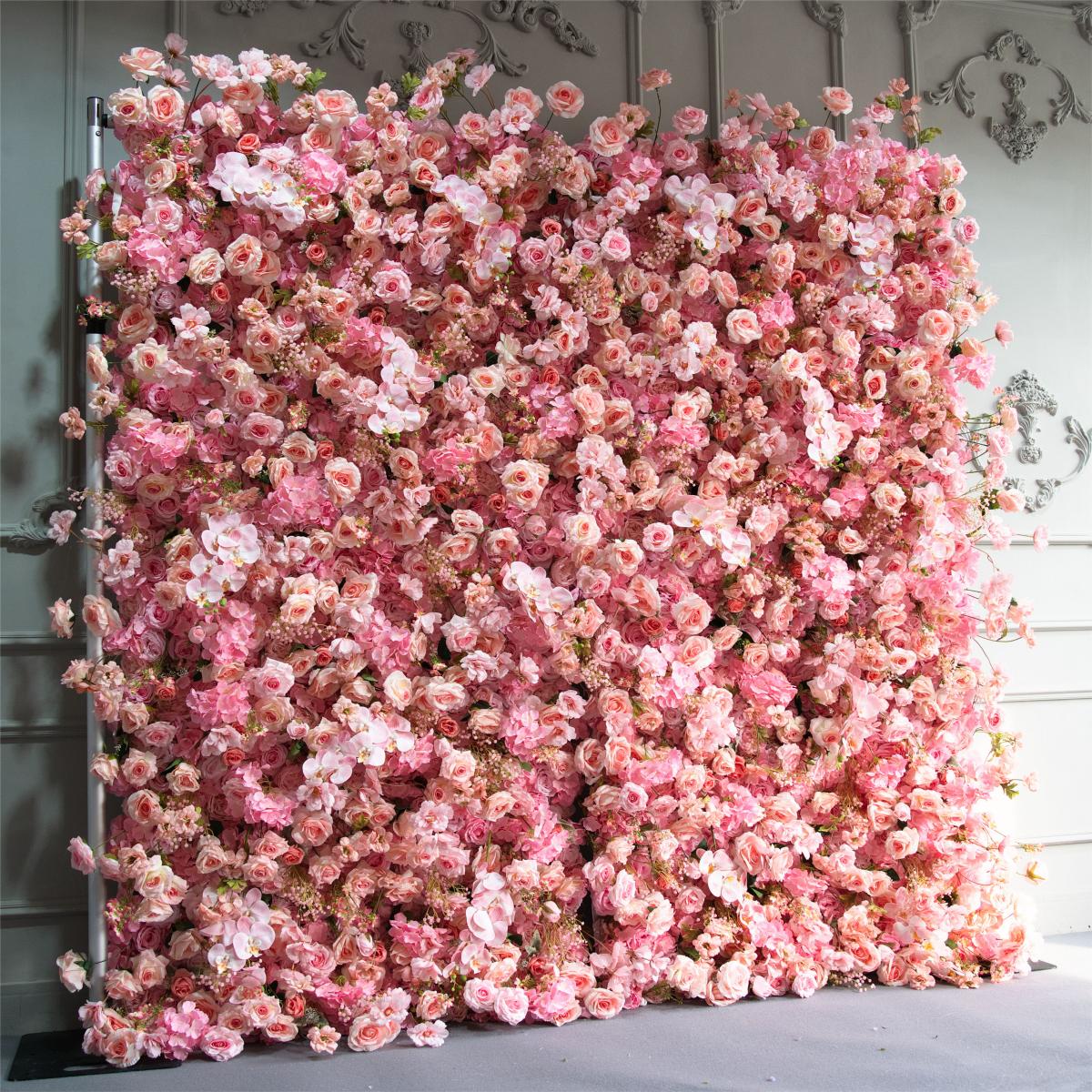 Flower Wall 5D Pink Fabric Rolling Up Curtain Floral Backdrop Wedding Party Proposal Decor
