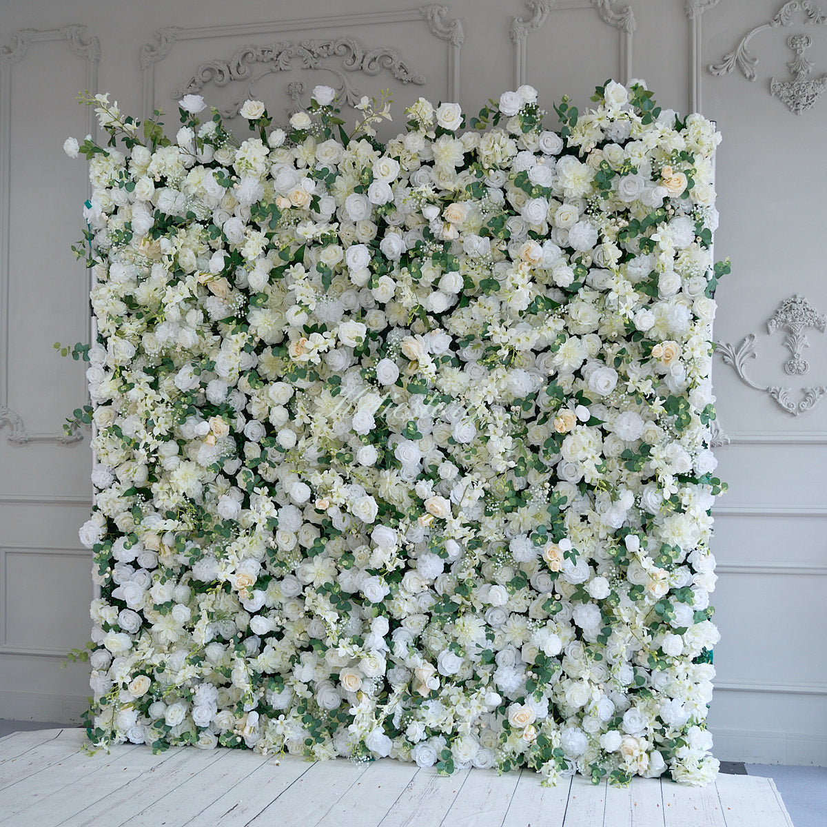 Flower Wall White & Champagne Fabric Rolling Up Curtain Floral Backdrop Wedding Party Proposal Decor