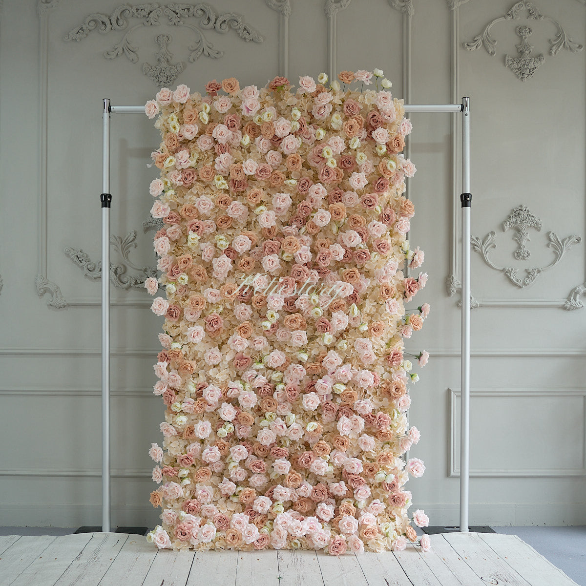 Flower Wall Light Pink & Coffee Fabric Rolling Up Curtain Floral Backdrop Wedding Party Proposal Decor