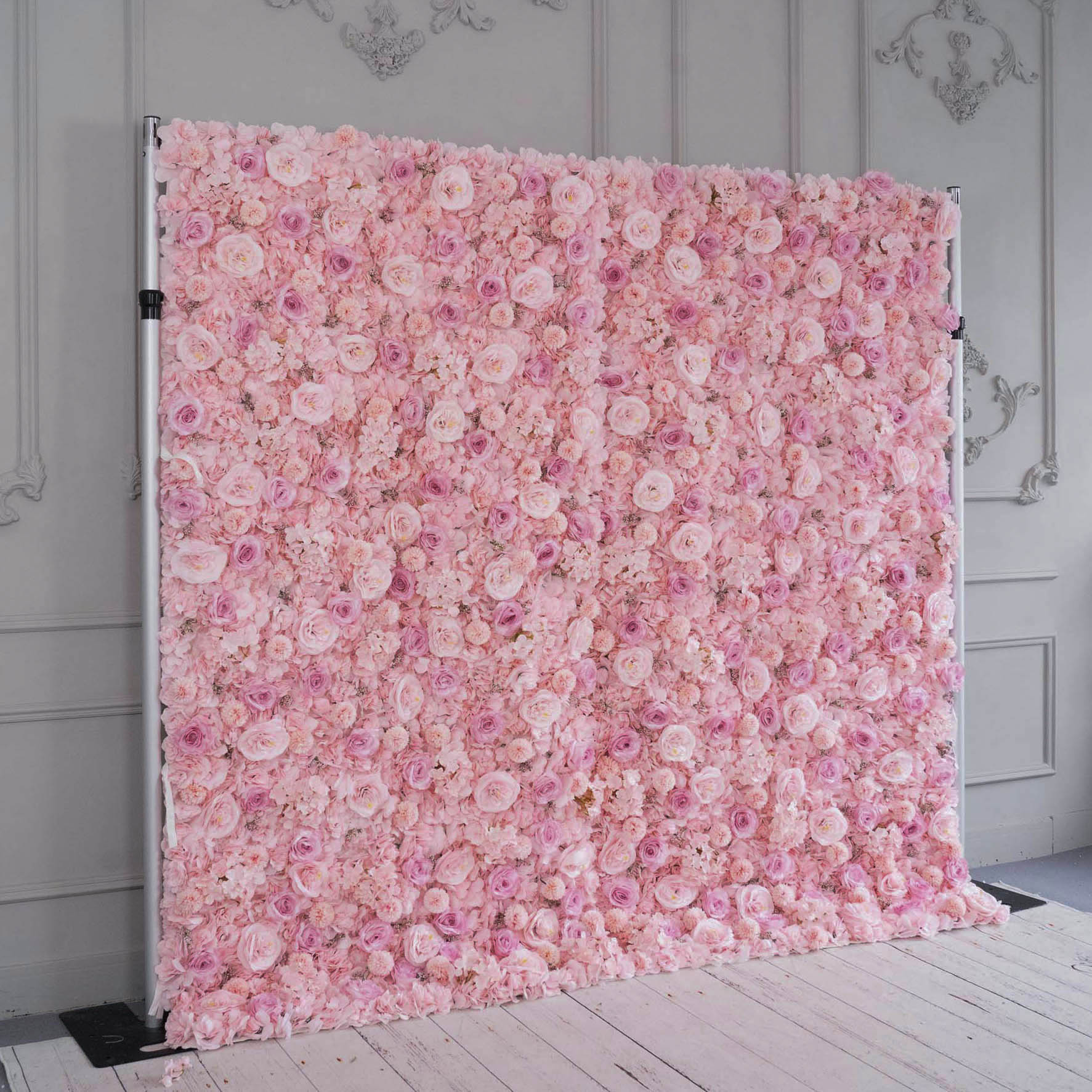 Flower Wall Baby Pink Rolling Up Curtain Floral Backdrop Wedding Party Proposal Decor