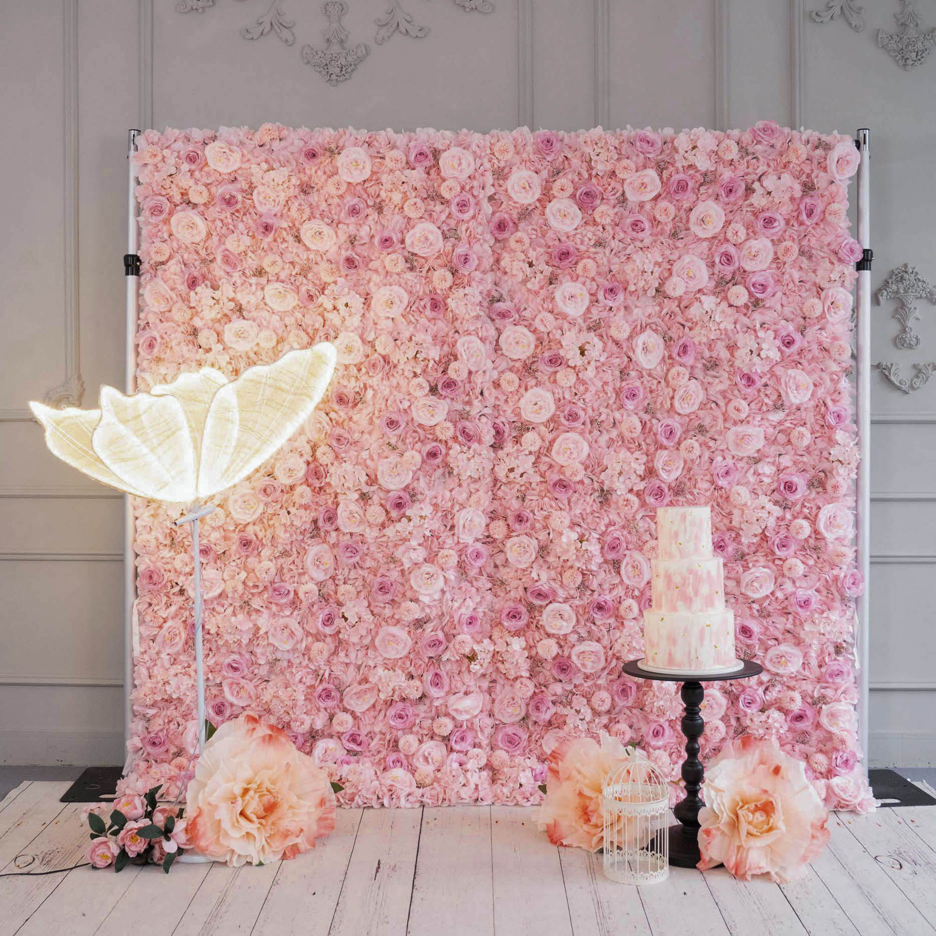 Flower Wall Baby Pink Rolling Up Curtain Floral Backdrop Wedding Party Proposal Decor
