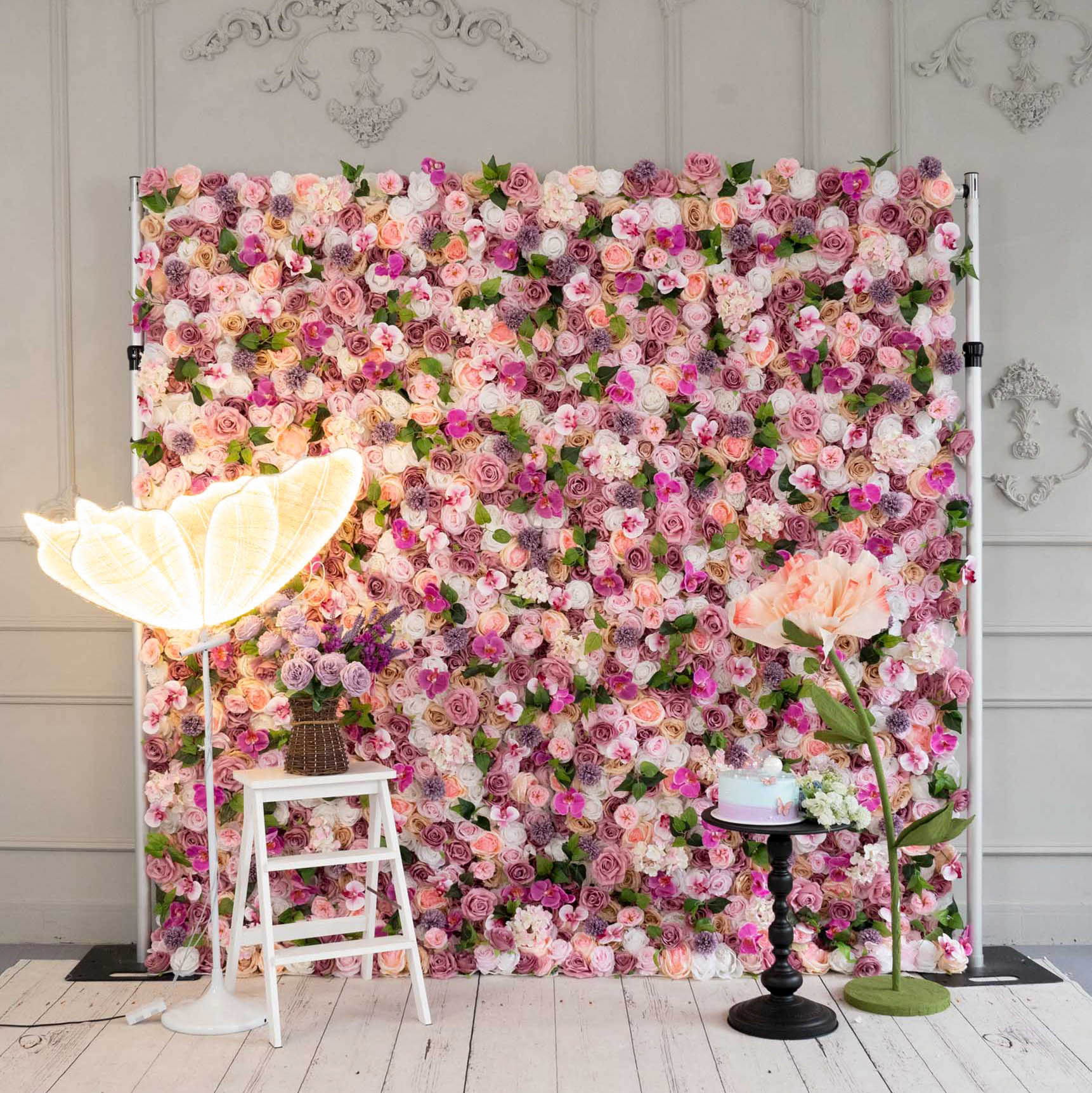 Flower Wall Fall Lotus Root Pink Fabric Rolling Up Curtain Floral Backdrop Wedding Party Proposal Decor