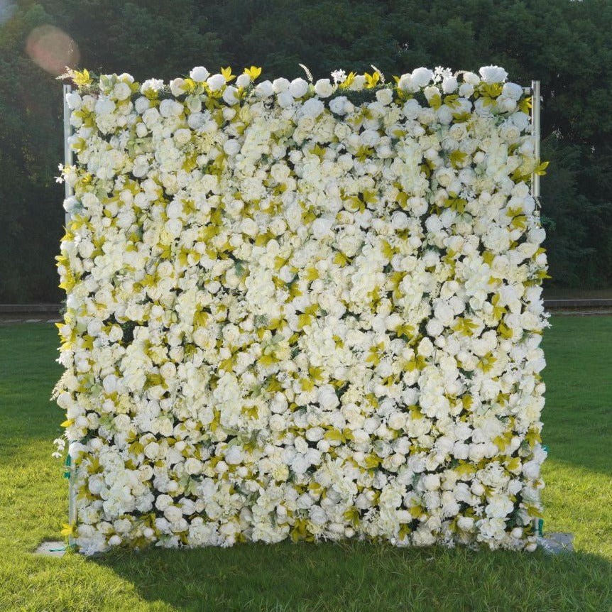 The white peony fabric flower wall looks elegant and romantic.