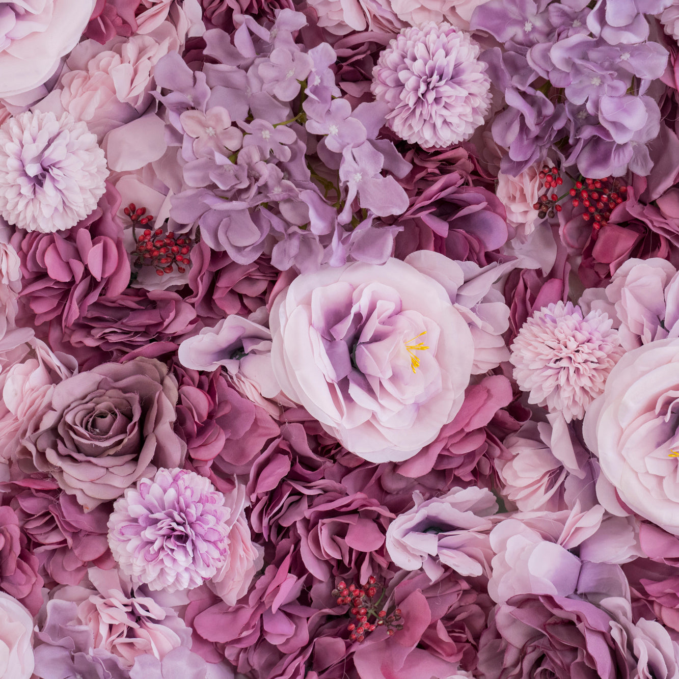 The lotus root pink rose flower wall's detailed view highlights its vibrant, realistic shapes and fabric backing.