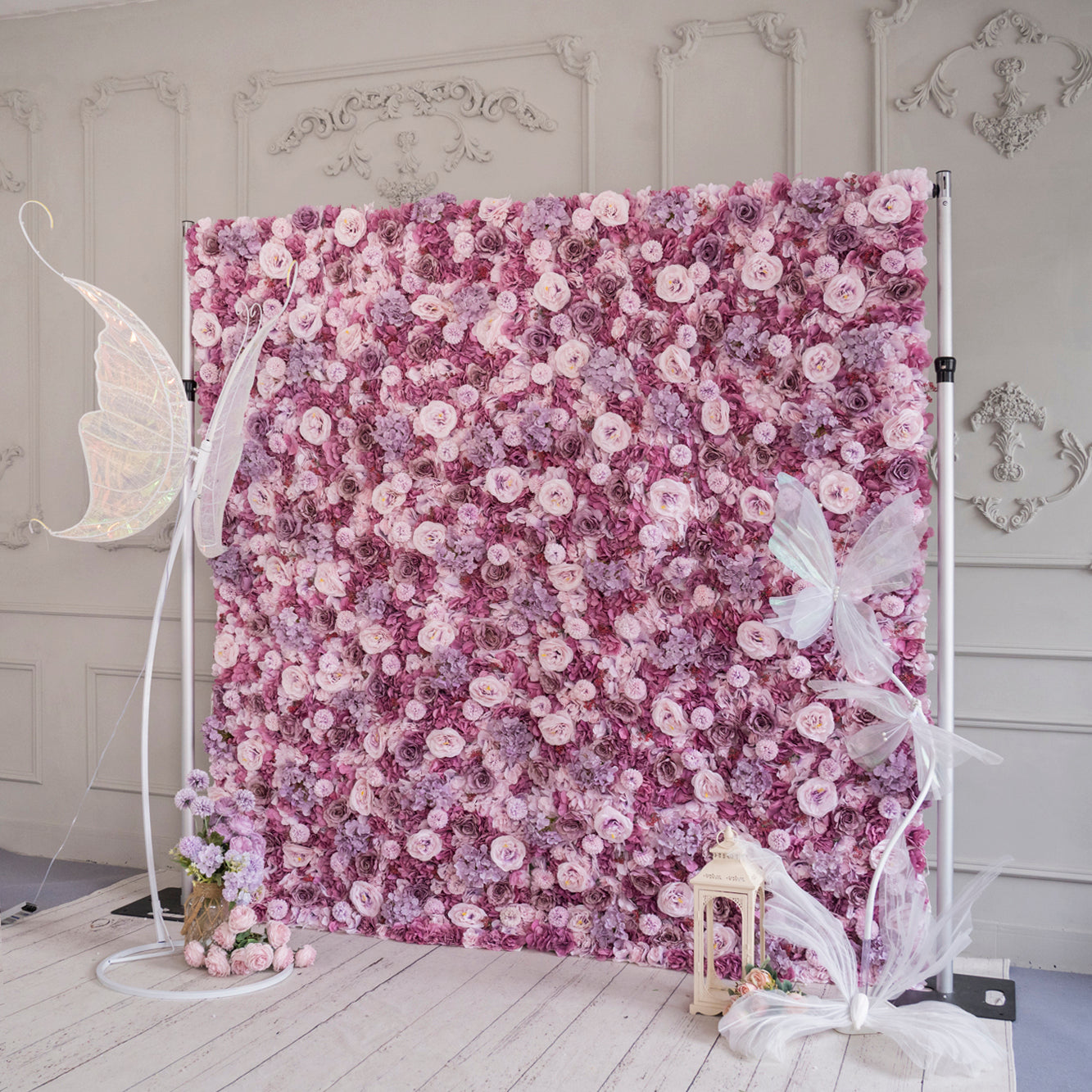 Fade-resistant and realistic, the lotus root pink flower wall side view features a fabric backing.