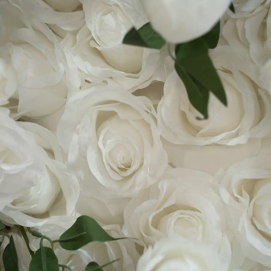 Flower Wall 3D Green & White Rose Fabric Rolling Up Curtain Floral Backdrop Wedding Party Proposal Decor