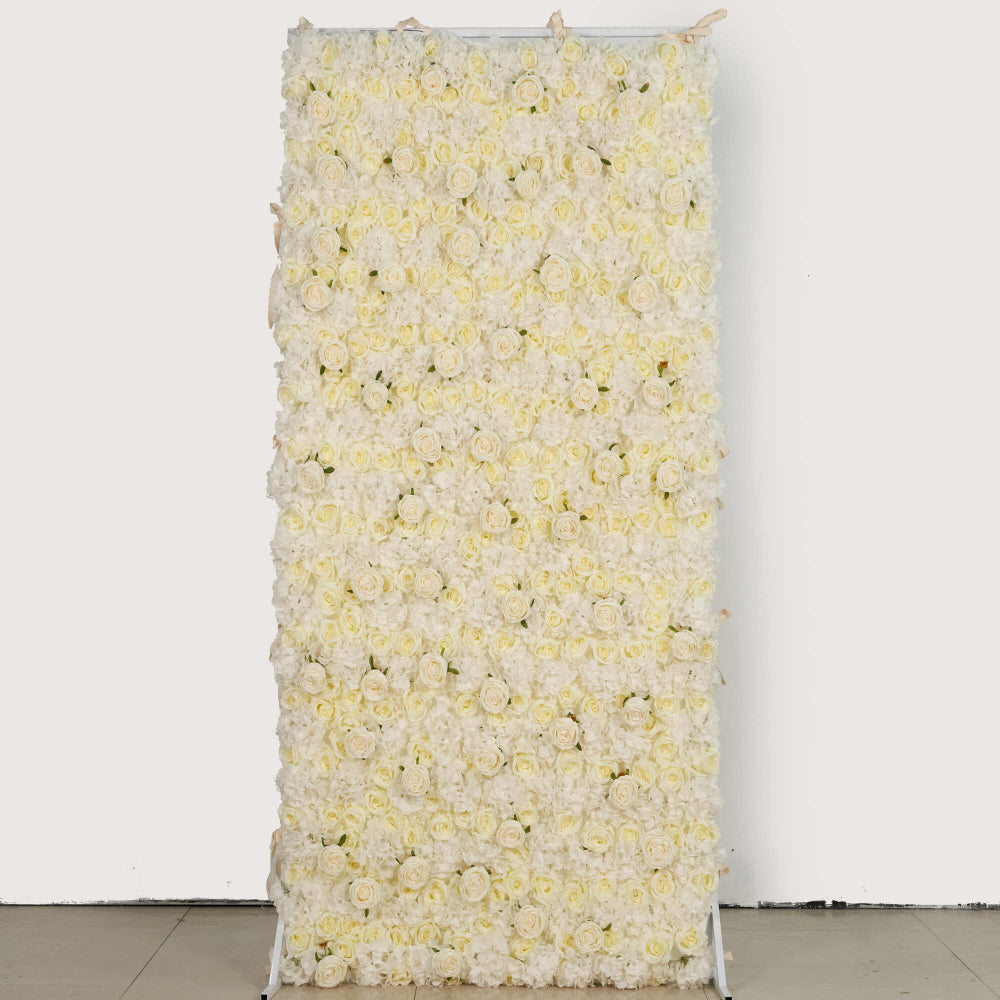 Flower Wall Light Yellow & White Fabric Rolling Up Curtain Floral Backdrop Wedding Party Proposal Decor