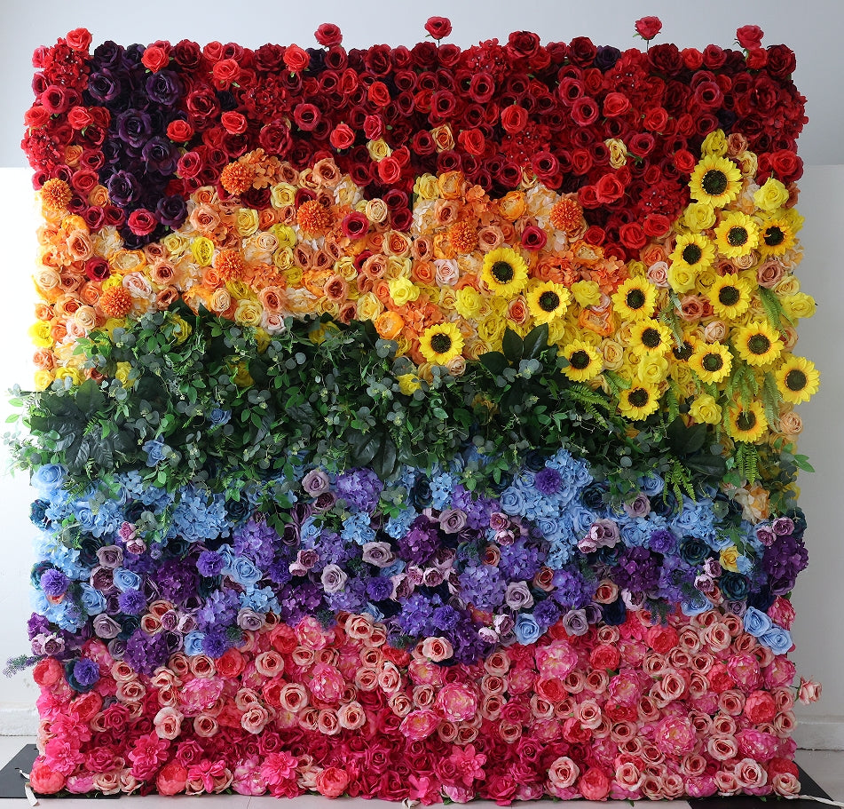 Flower Wall Rainbow Rolling Up Curtain Floral Backdrop Wedding Party Proposal Decor