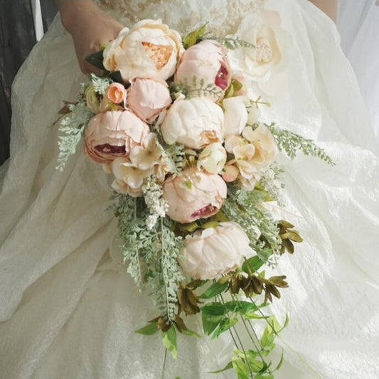 Bride Bouquet Cascade Champagne White for Wedding Party Proposal - KetieStory