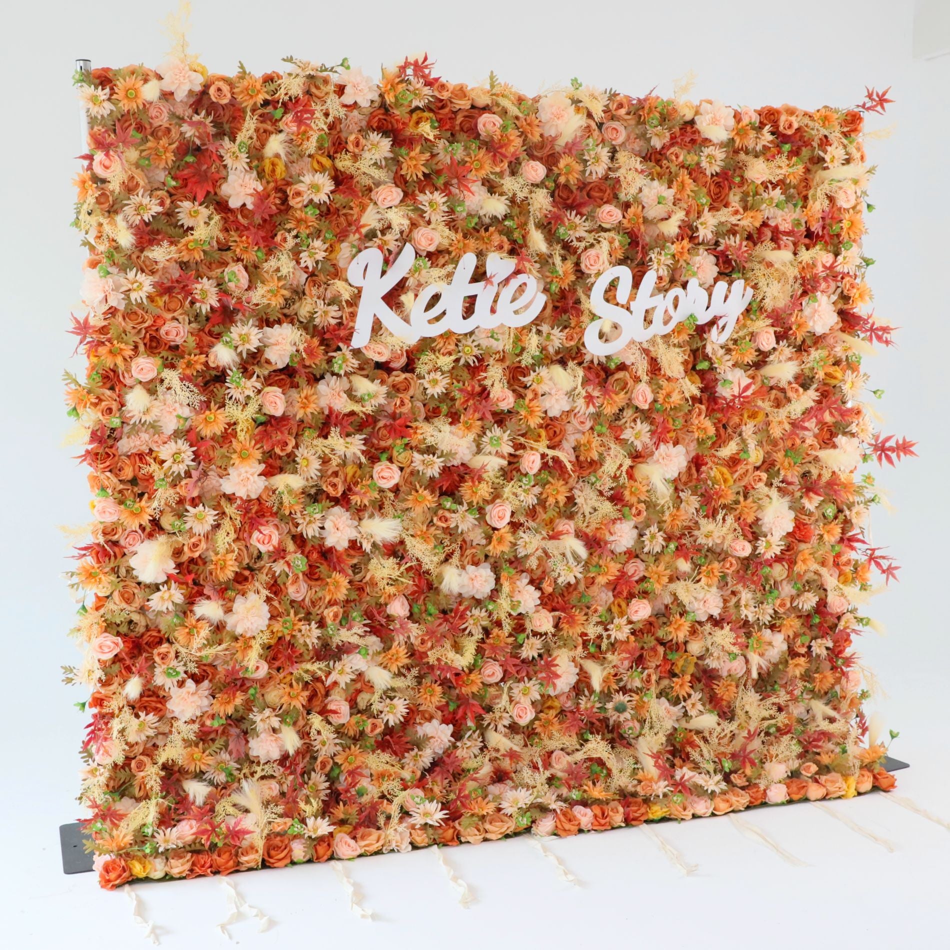 Flower Wall Fall Orange Rolling Up Curtain Floral Backdrop Wedding Party Proposal Decor