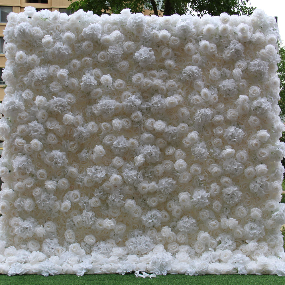 The white rose hydrangea fabric flower wall looks pure and elegant.