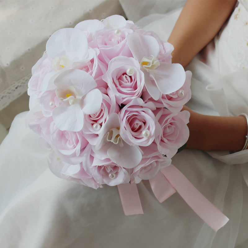 Bridal Bouquet Kate Rose in White & Pink Series for Wedding Party Proposal