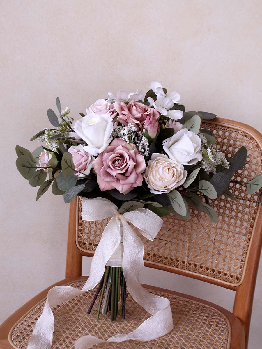 Free Form Bride Bridesmaid Bouquet White Dusty Roses