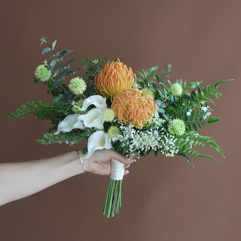 Bridal Bouquet Orange Green for Wedding Party Proposal