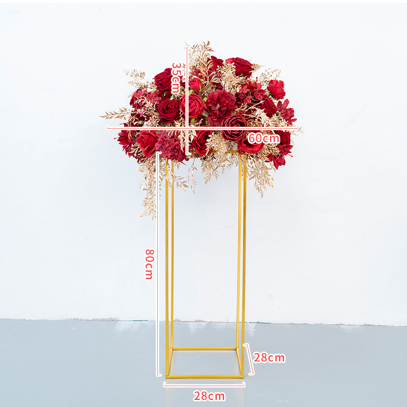 Red Gold Cube Road Flower Ball Wall Hanging Frames Decorative Floral Arrangement Proposal Decor - KetieStory