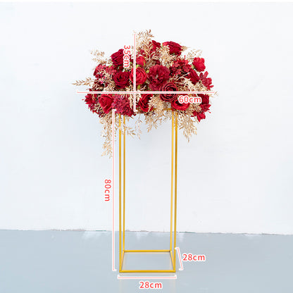 Red Gold Cube Road Flower Ball Wall Hanging Frames Decorative Floral Arrangement Proposal Decor - KetieStory