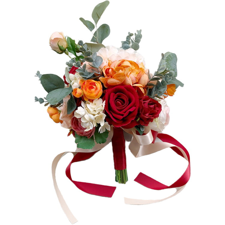 Bride Bridesmaid Bouquets in Orange Red Rose