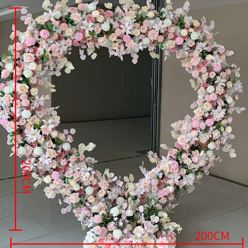 Flower Arch Pink Roses Heart Shaped Floral Set Backdrop Proposal Wedding Party Decor
