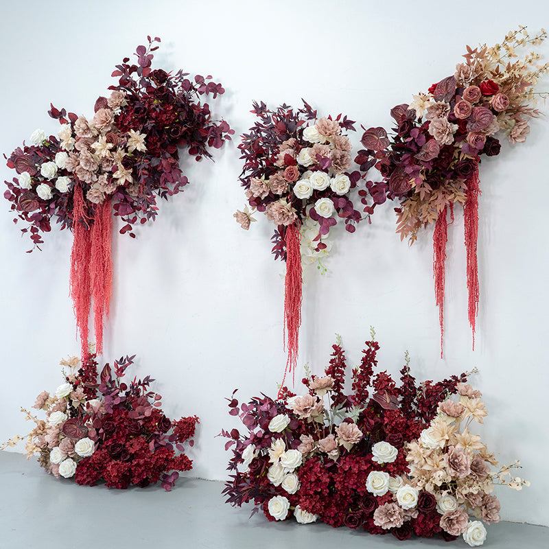 Dark Claret Wall Hanging Flower Set for Wedding Party Decor Proposal