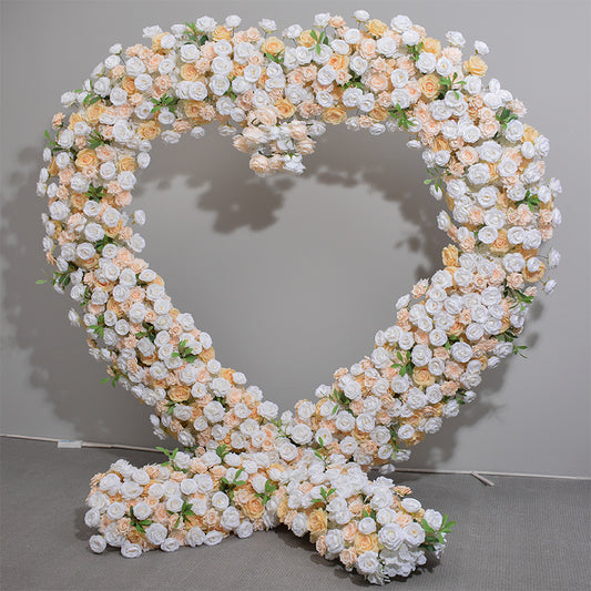 Flower Arch Heart Shaped Floral Arch Champagne White Roses Arrangement Proposal Wedding Party Event Decor - KetieStory