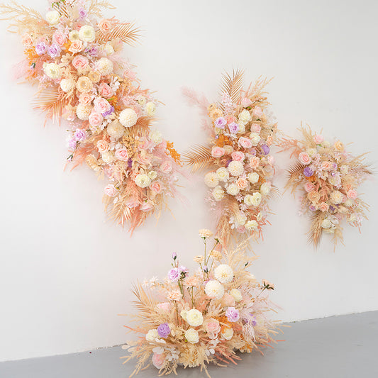 Golden Pink Wall Hanging Flower Arrangement for Wedding Party Decor Proposal - KetieStory