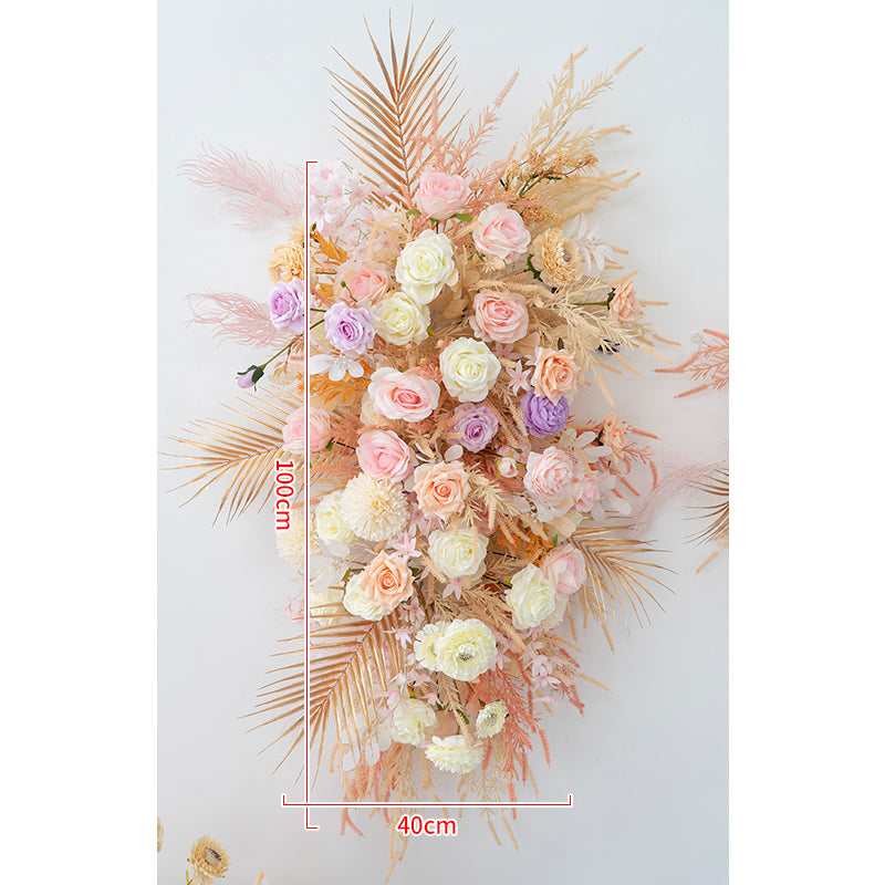 Golden Pink Wall Hanging Flower Arrangement for Wedding Party Decor Proposal