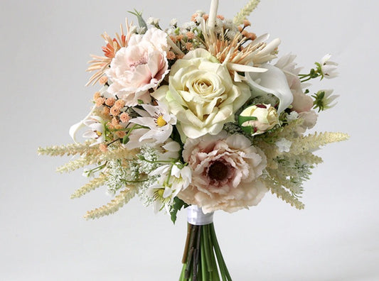 Bridal Bouquet Light Champagne & White for Wedding Party Proposal - KetieStory