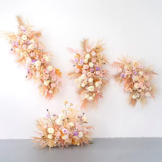 Golden Pink Wall Hanging Flower Arrangement for Wedding Party Decor Proposal - KetieStory
