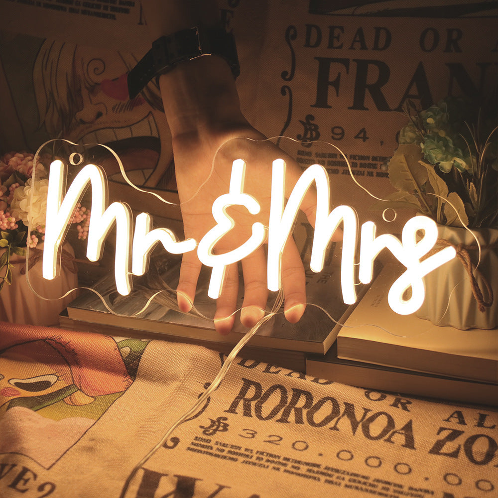 Mr&Mrs Neon Sign Acrylic Plate for Wedding Party Wall Decor Bar Shop - KetieStory