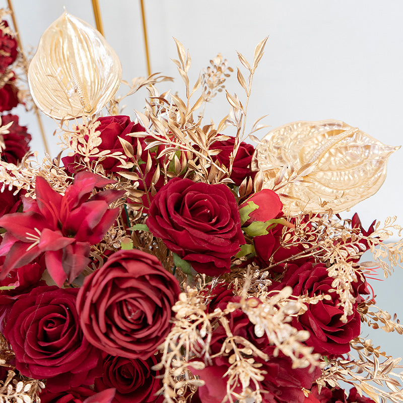 Red Gold Cube Road Flower Ball Wall Hanging Frames Decorative Floral Arrangement Proposal Decor - KetieStory