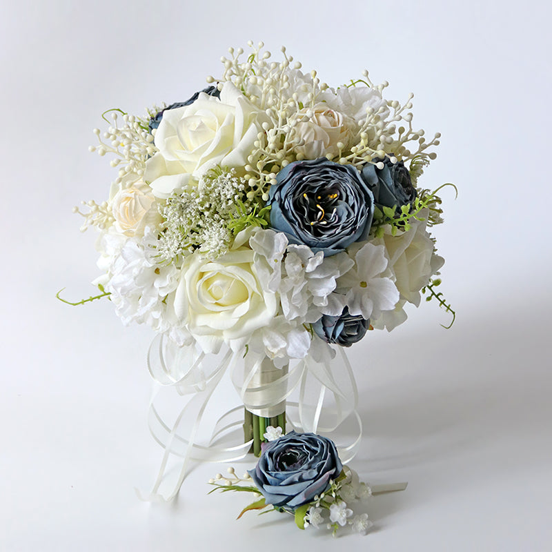 Bridal Bouquet Misty Blue and White Rose