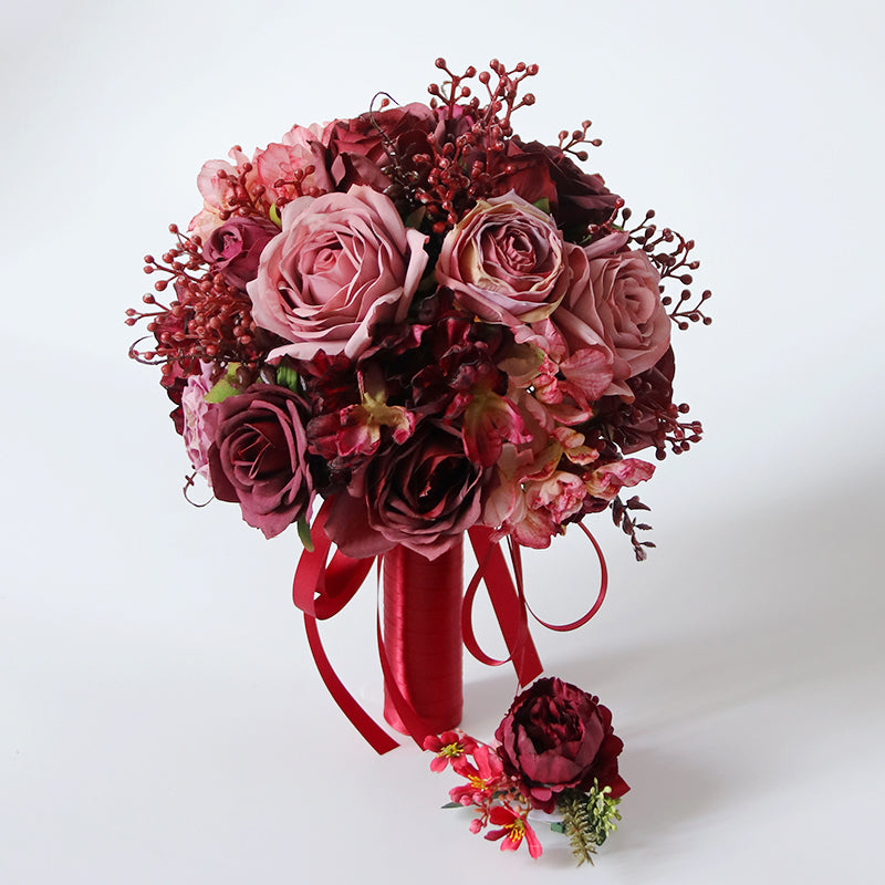 Bride Bouquent Morandi Red for Wedding Party Proposal