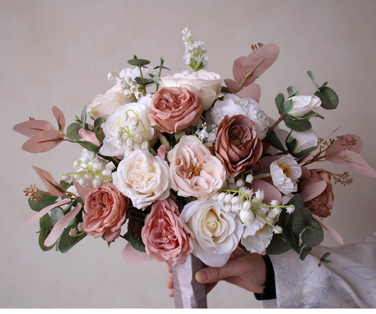 Bride Bouquet White Pink Roses for Wedding Party - KetieStory