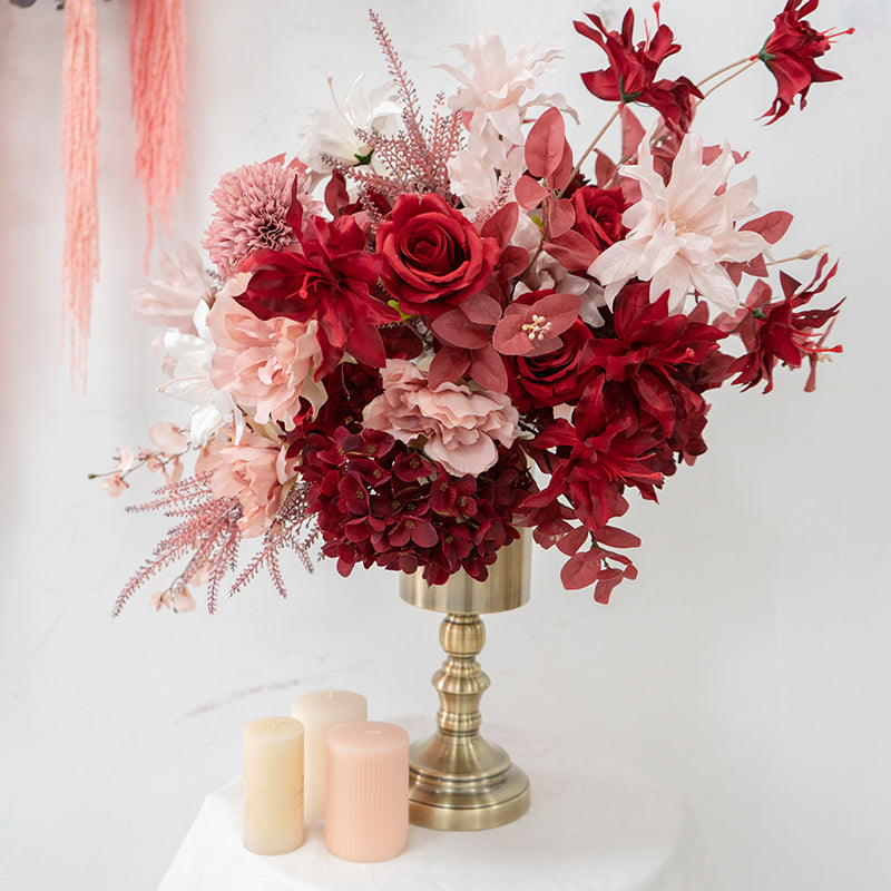Red Wall Hanging Flower Arrangement for Wedding Party Decor Proposal