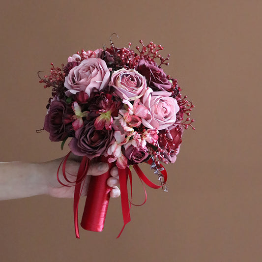 Bride Bouquent Morandi Red for Wedding Party Proposal - KetieStory