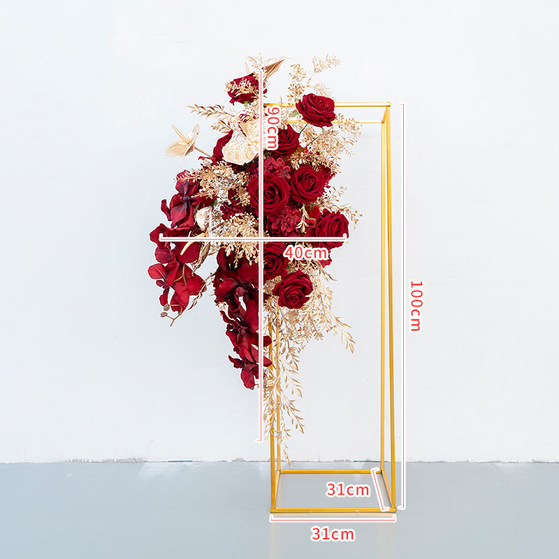 Red Gold Cube Road Flower Ball Wall Hanging Frames Decorative Floral Arrangement Proposal Decor - KetieStory