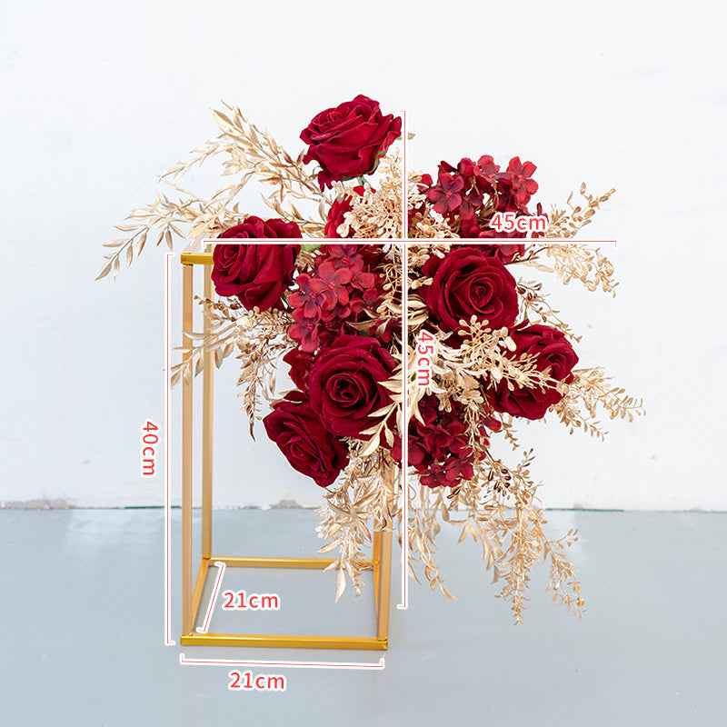 Red Gold Cube Road Flower Ball Wall Hanging Frames Decorative Floral Arrangement Proposal Decor - KetieStory